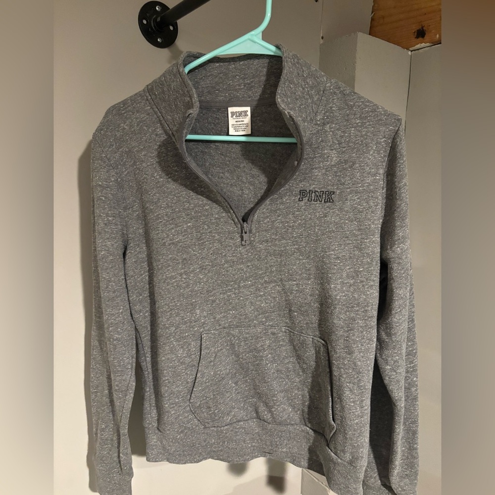 PINK Victoria's Secret Women’s Heather Gray Quarter Zip-Up Sweatshirt
